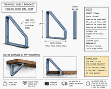 Load image into Gallery viewer, Pigeon Blue - Ral 5014 Triangle Heavy Duty Metal Shelf Bracket
