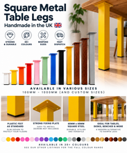 Load image into Gallery viewer, Square Metal Table Legs – 35 Colours Available - Steel Bench &amp; Bar Legs – 200mm–1000mm – Handmade UK - Unique Metalcraft

