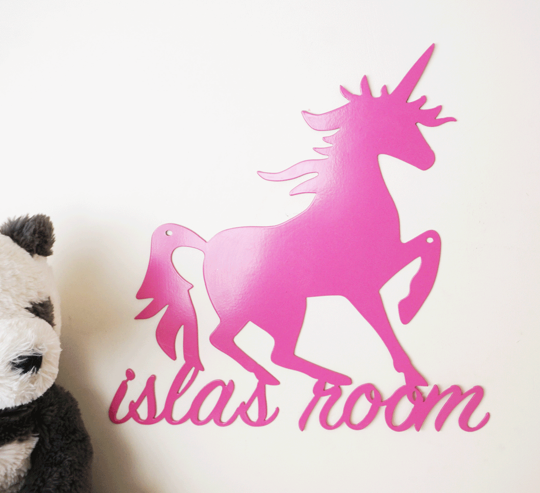 Magical Unicorn - Personalised childs bedroom sign - Unique Metalcraft