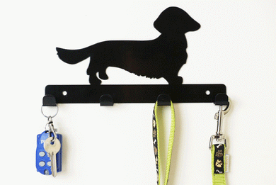 Dachshund Long Hair - Dog Lead / Key Holder, Hanger, Hook - Unique Metalcraft