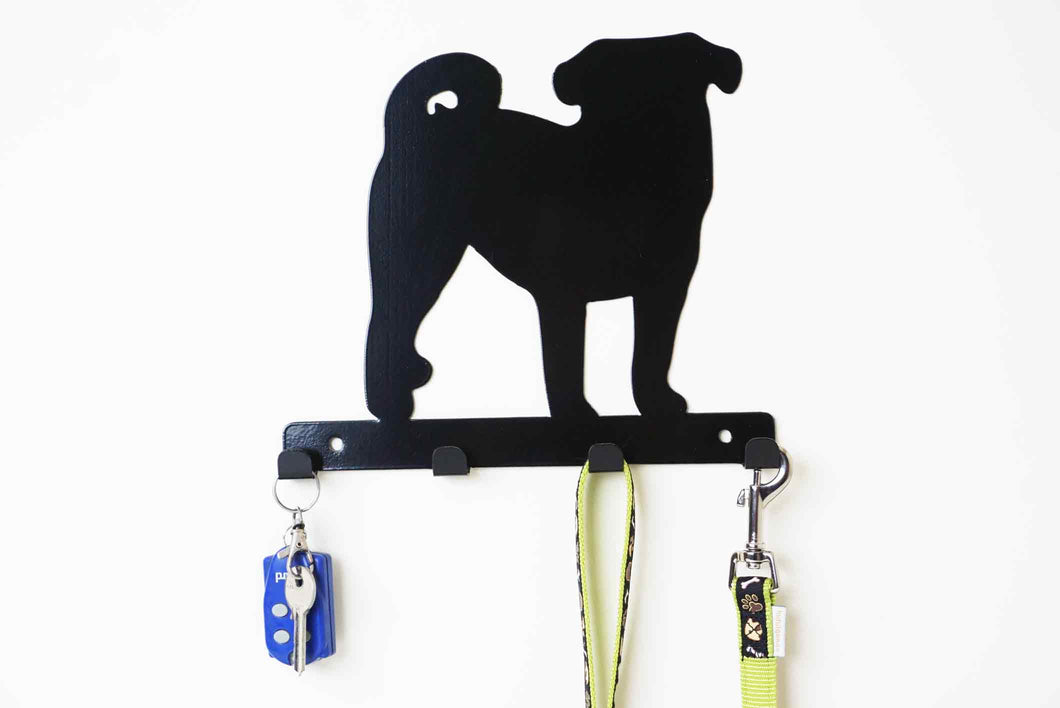 Pug - Dog Lead / Key Holder, Hanger, Hook - Unique Metalcraft